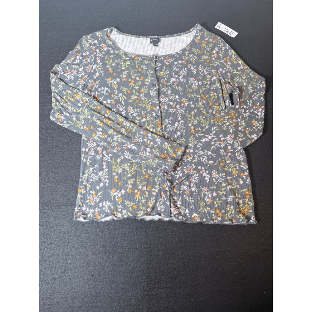Art Class Girls Floral Ribbed Cardigan Gray Pink XXL 18/20 Lettuce Edge Hem